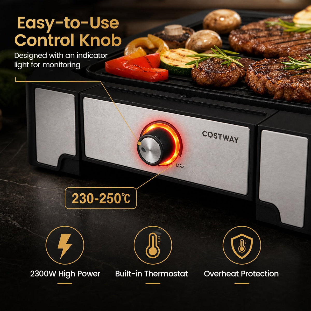2300W Electric Griddle with Nonstick Die Cast Aluminum Cooking Surface