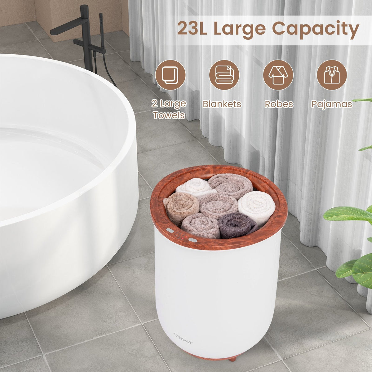 23L Large Luxury Bucket-Style Towel Warmer with Fragrant Disc Holder-Coffee