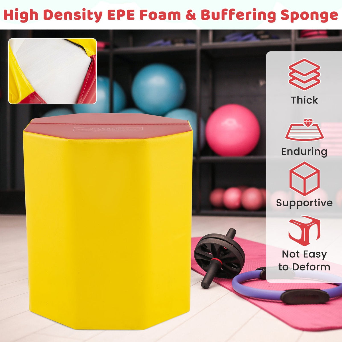 24.5 Inch x 24.5 Inch Octagon Gymnastics Mat with Waterproof Zippered Cover-Yellow