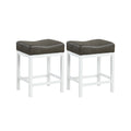 Set of 2 Backless Counter Stools with Dark Grey Padded Seat and White Frame, 24.5 Inch Seat