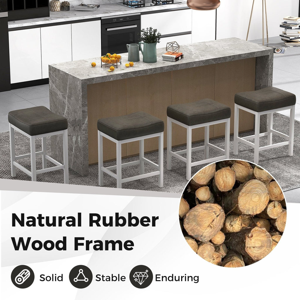 Set of 2 Backless Counter Stools with Dark Grey Padded Seat and White Frame, 24.5 Inch Seat