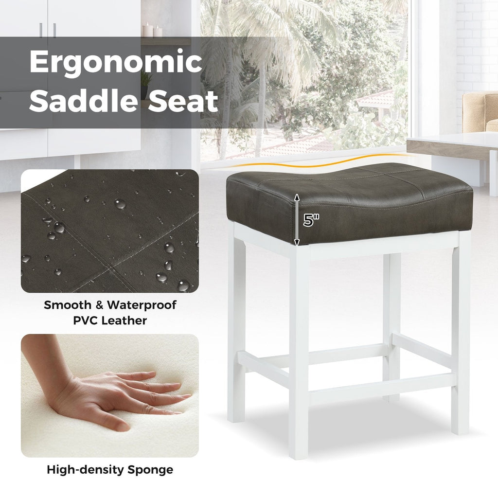 Set of 2 Backless Counter Stools with Dark Grey Padded Seat and White Frame, 24.5 Inch Seat