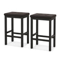 Backless Counter Stools with Button Tufted Brown Seat and Black Frame, 24 Inch Seat Height