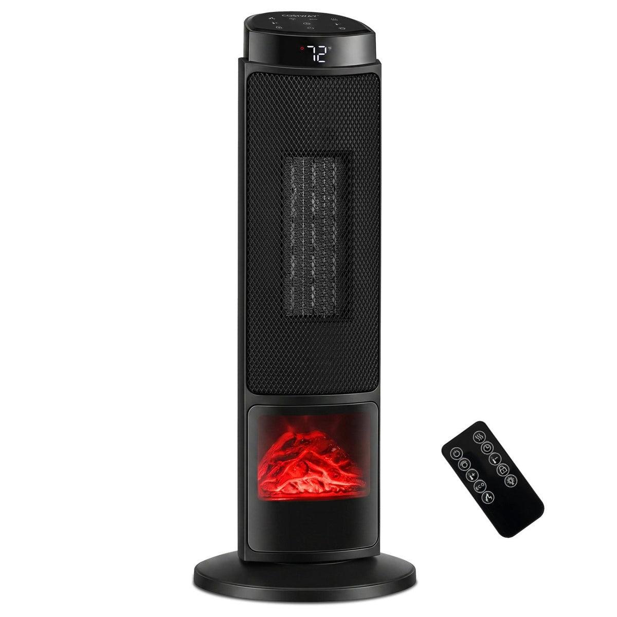 24 inch 1500W PTC Ceramic Tower Space Heater with 7-Color Flame-Black