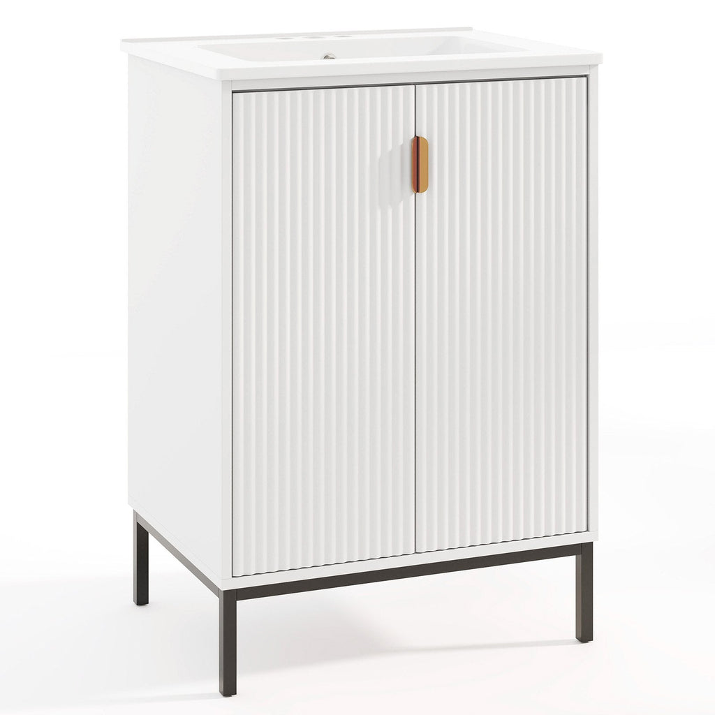 24 Inch Bathroom Vanity with Sink Combo and Adjustable Shelf-White