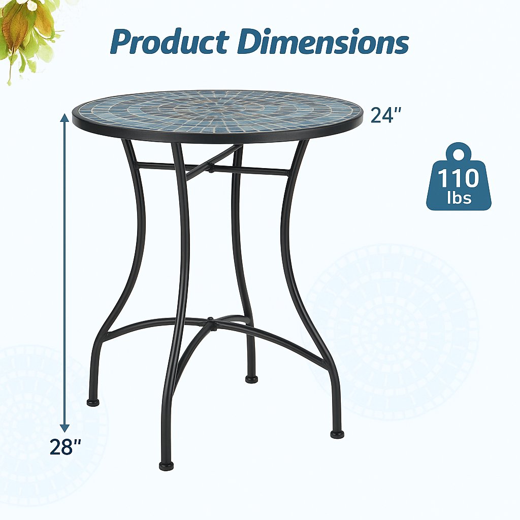 24 Inch Patio Bistro Table with Ceramic Tile Tabletop-Blue