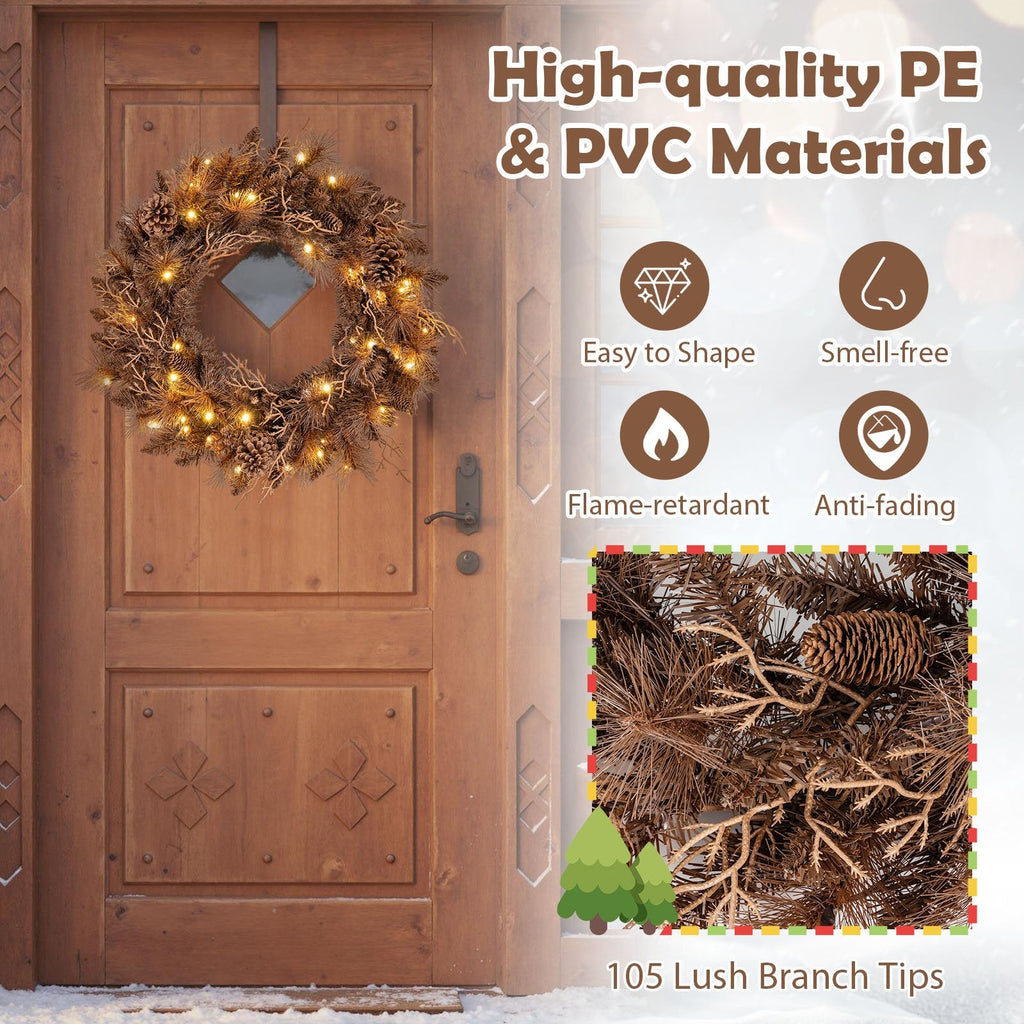 24 Inch Pre-lit Christmas Wreath with 105 Branch Tips and 35 Warm White LED Lights-1 piece