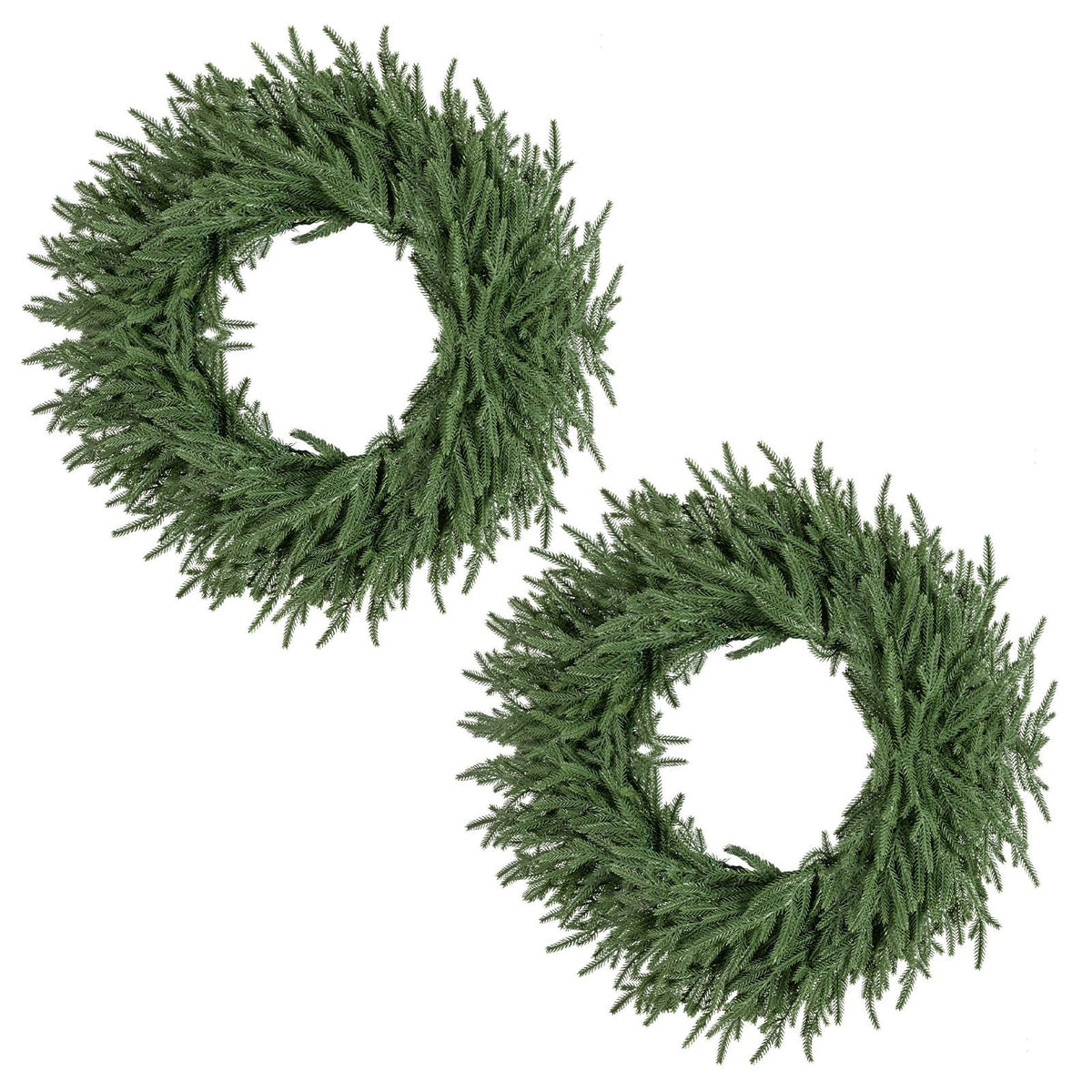 24 Inch Pre-lit Christmas Wreath with 108 Branch Tips and 35 Warm White LED Lights for Wall Window-2 piece