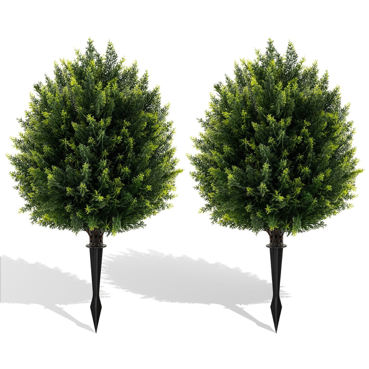 24 Inches Artificial Cypress Topiary Ball Tree Set with Ground Spike-Green