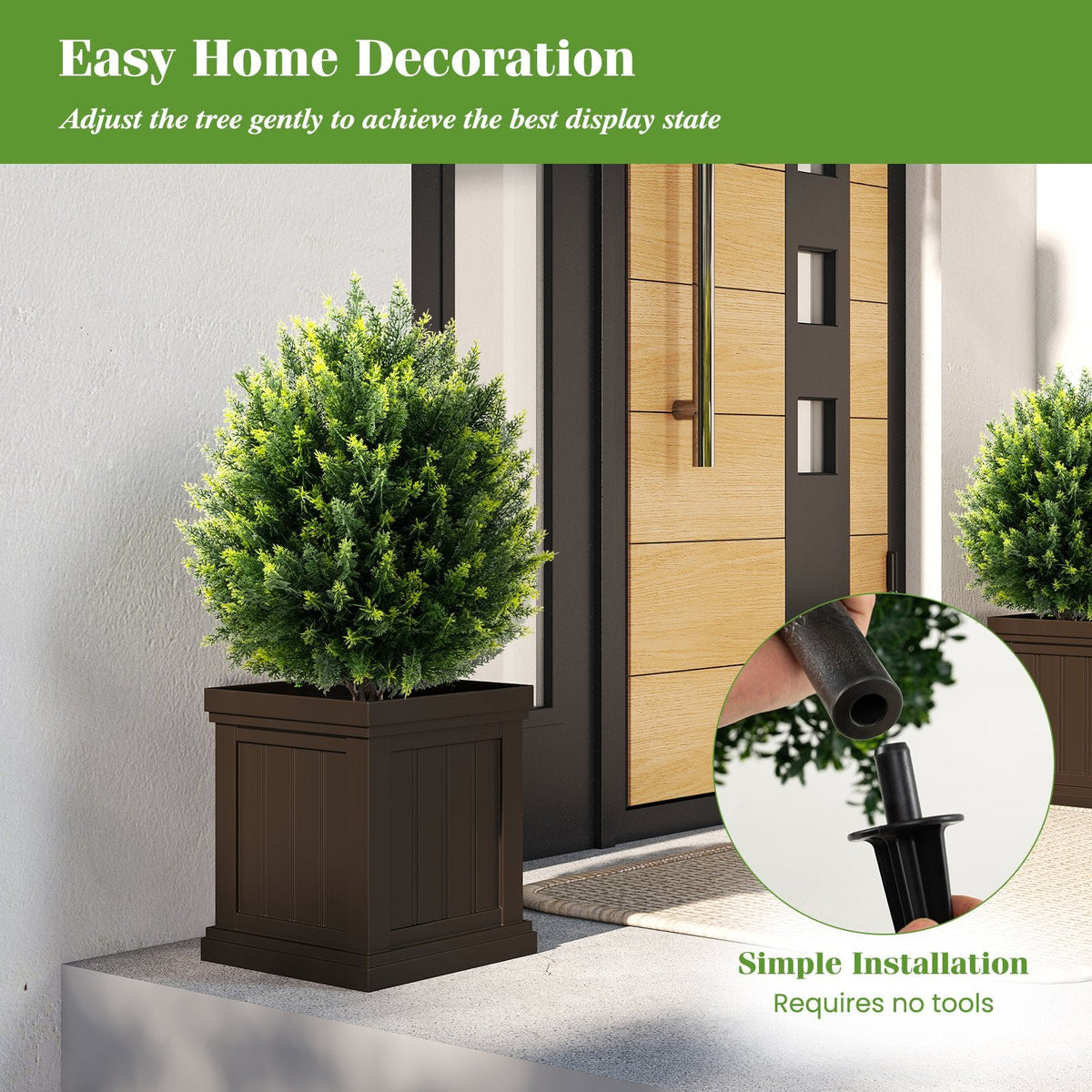 24 Inches Artificial Cypress Topiary Ball Tree Set with Ground Spike-Green