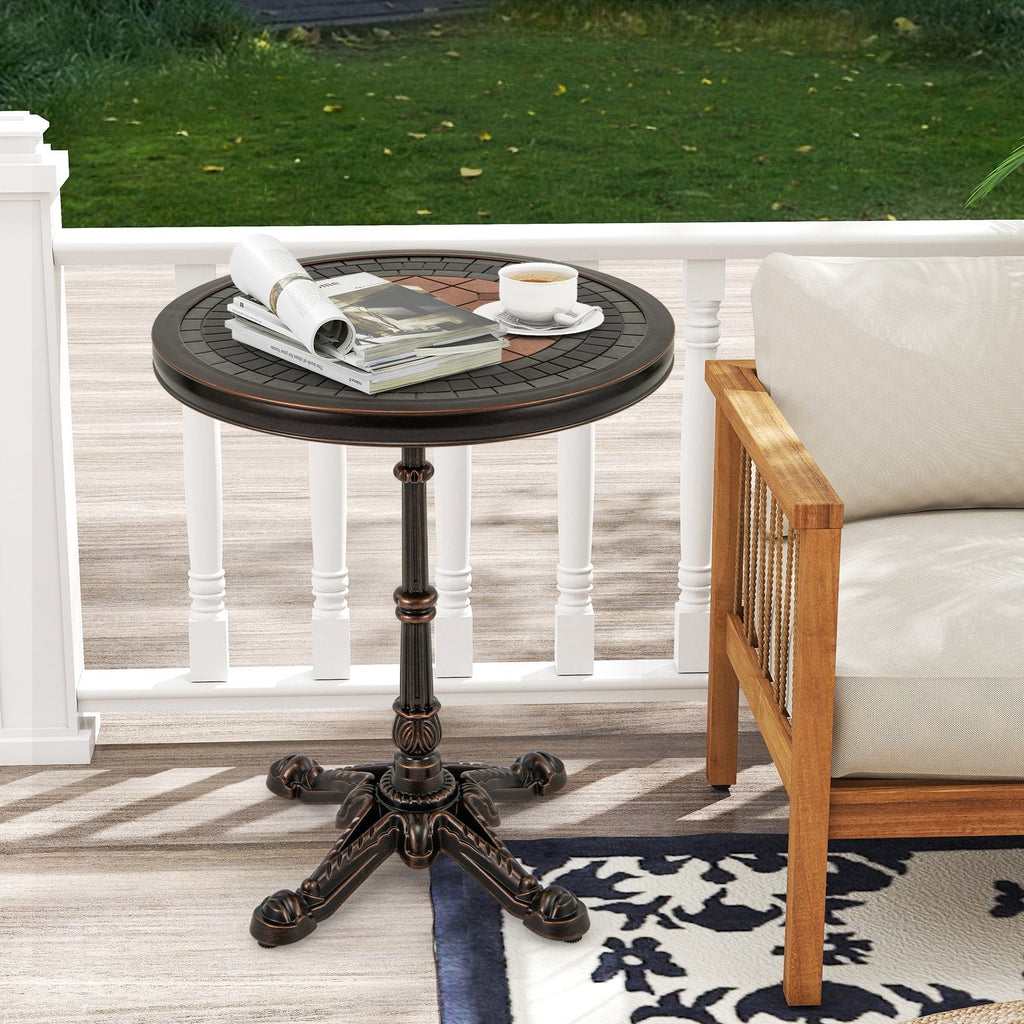 24 inches Round Patio Dining Table Weather-resistant Cast Aluminum Table-Bronze