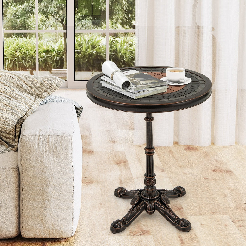 24 inches Round Patio Dining Table Weather-resistant Cast Aluminum Table-Bronze