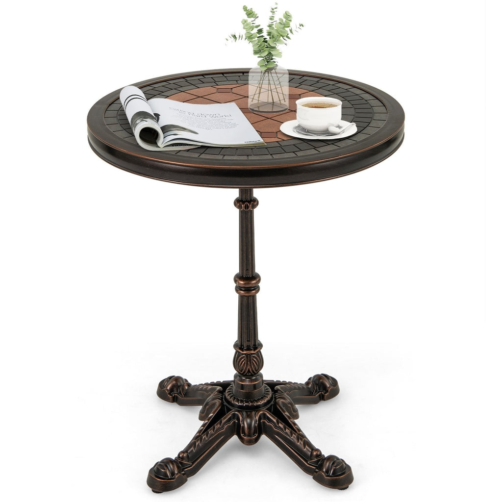 24 inches Round Patio Dining Table Weather-resistant Cast Aluminum Table-Bronze