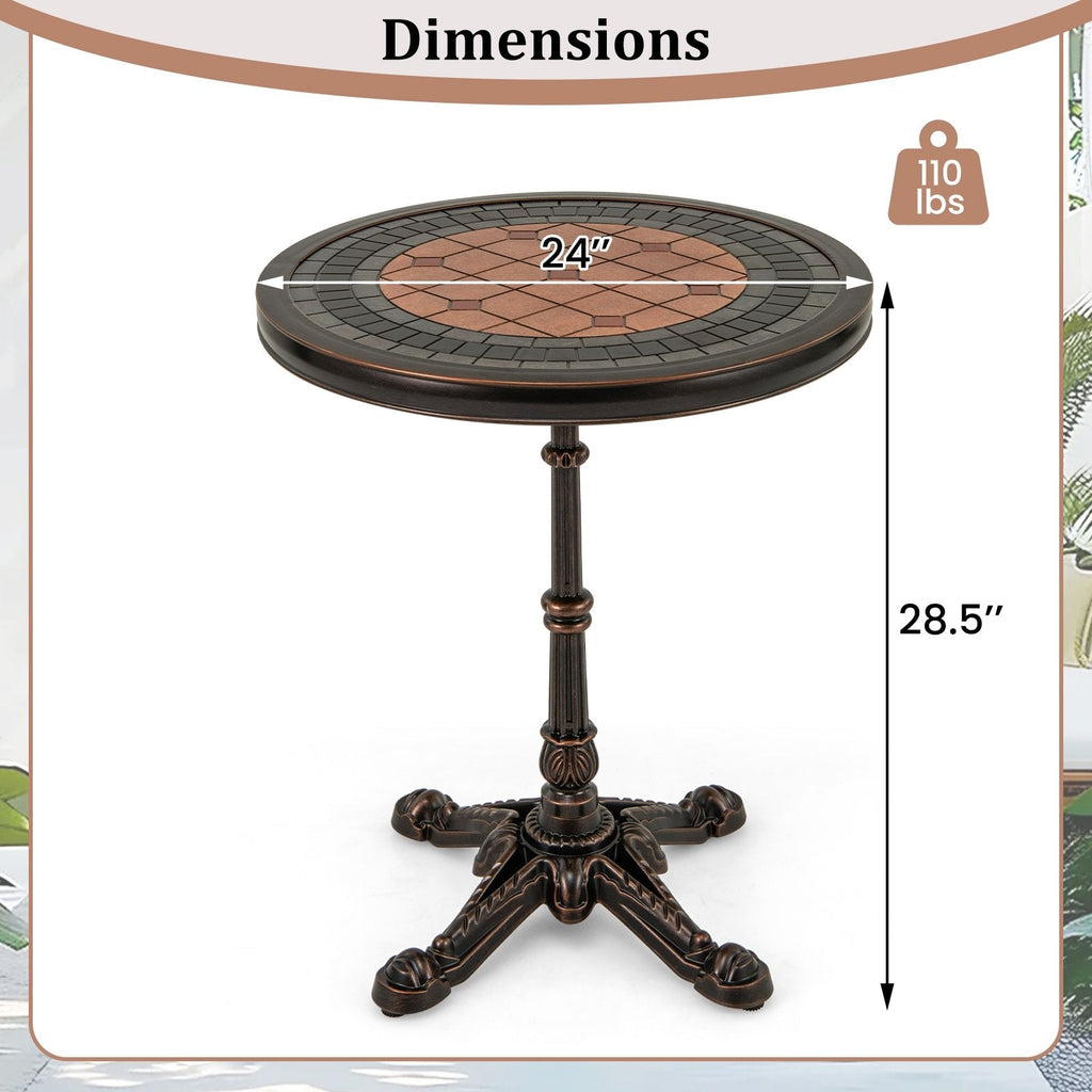 24 inches Round Patio Dining Table Weather-resistant Cast Aluminum Table-Bronze