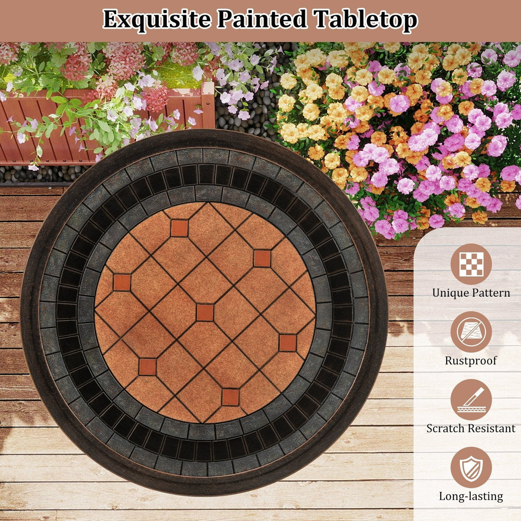 24 inches Round Patio Dining Table Weather-resistant Cast Aluminum Table-Bronze