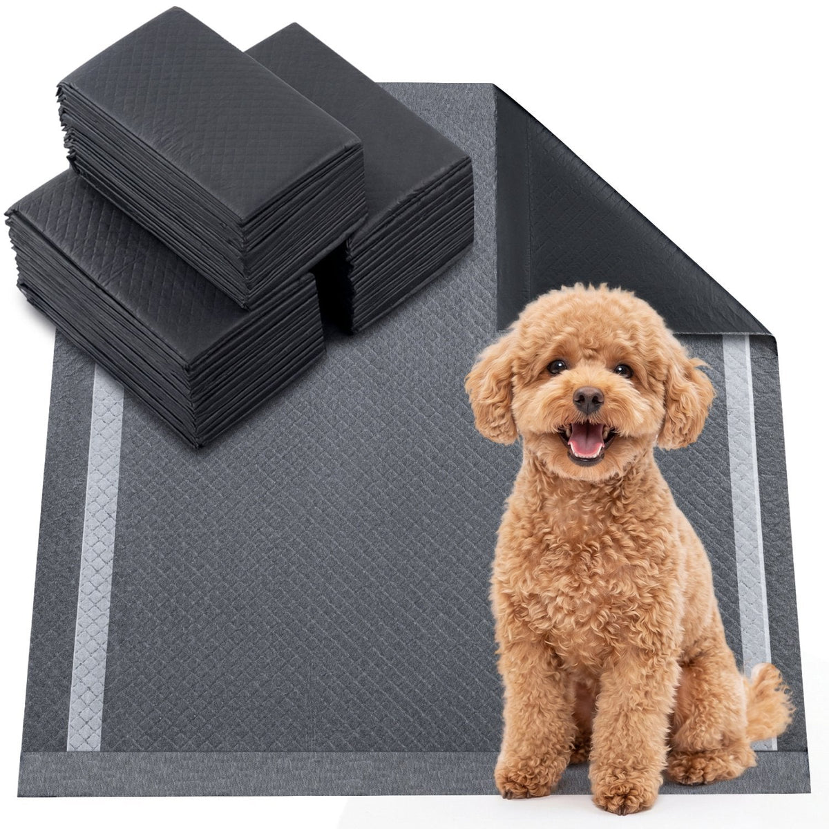 24 inches x 24 inches Charcoal Dog Pee Pads 6-Layer for Dogs-Black