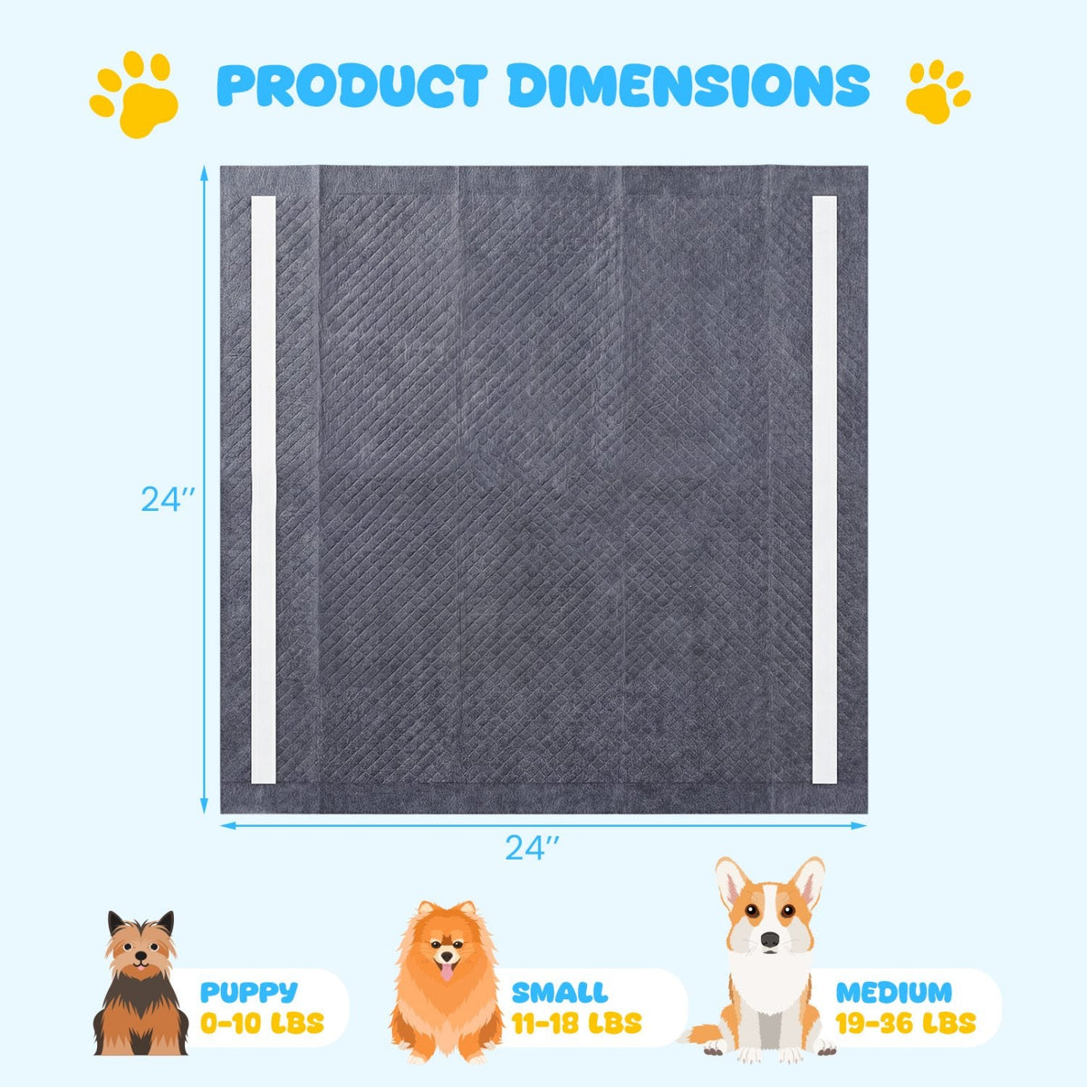 24 inches x 24 inches Charcoal Dog Pee Pads 6-Layer for Dogs-Black