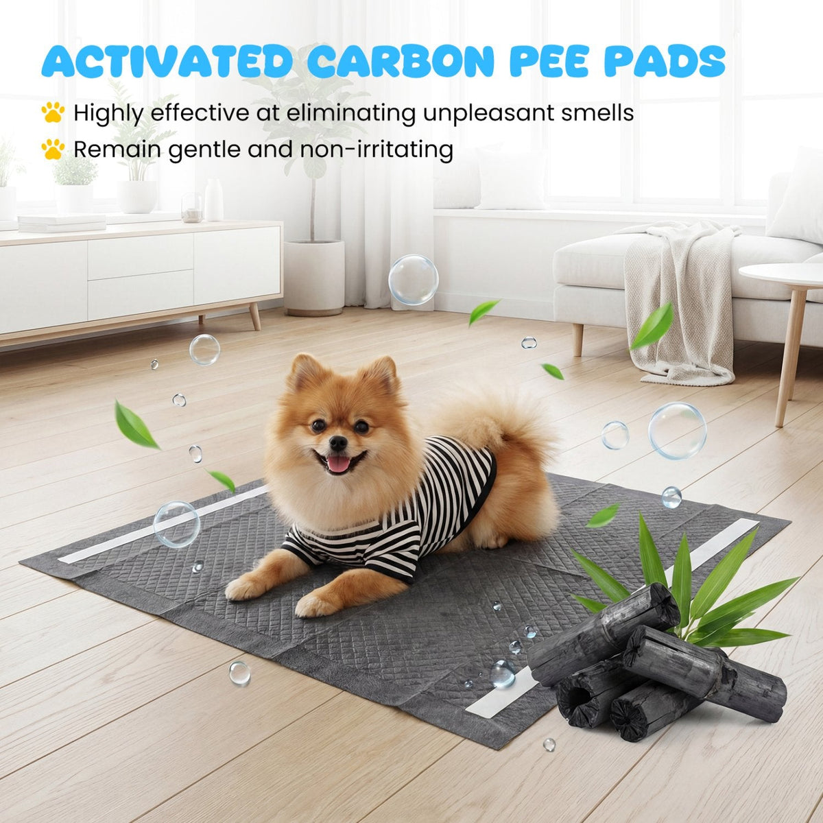 24 inches x 24 inches Charcoal Dog Pee Pads 6-Layer for Dogs-Black