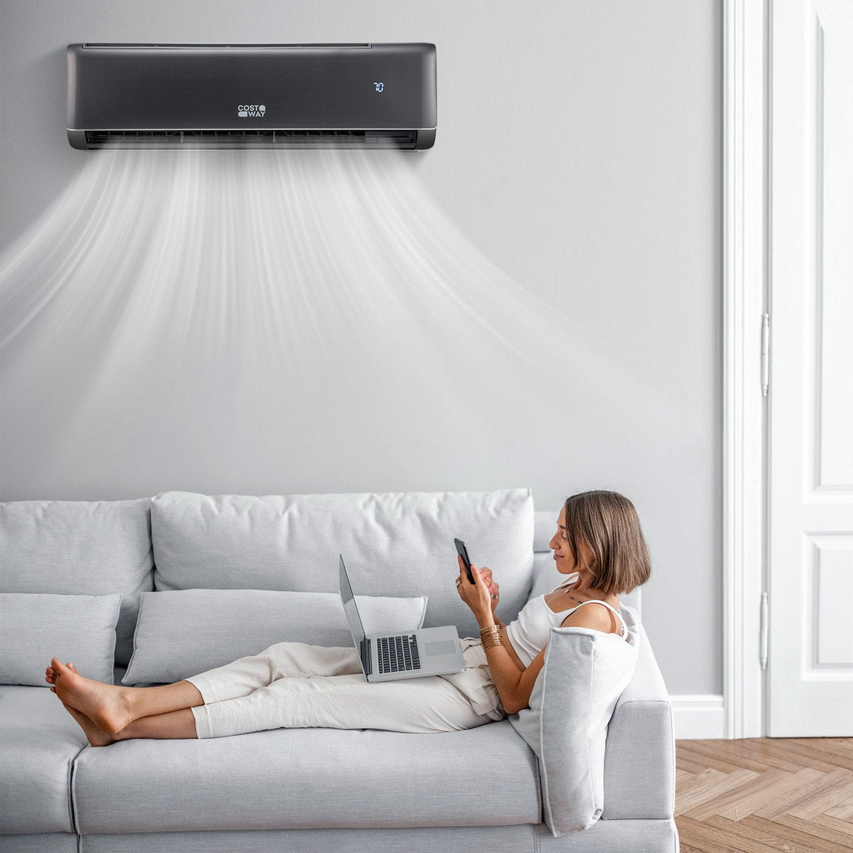 GreyVolt Series Energy Star Certified 24000 BTU 21 SEER2 208-230V Mini Split Air Conditioner and Heater Gray Wifi Enabled