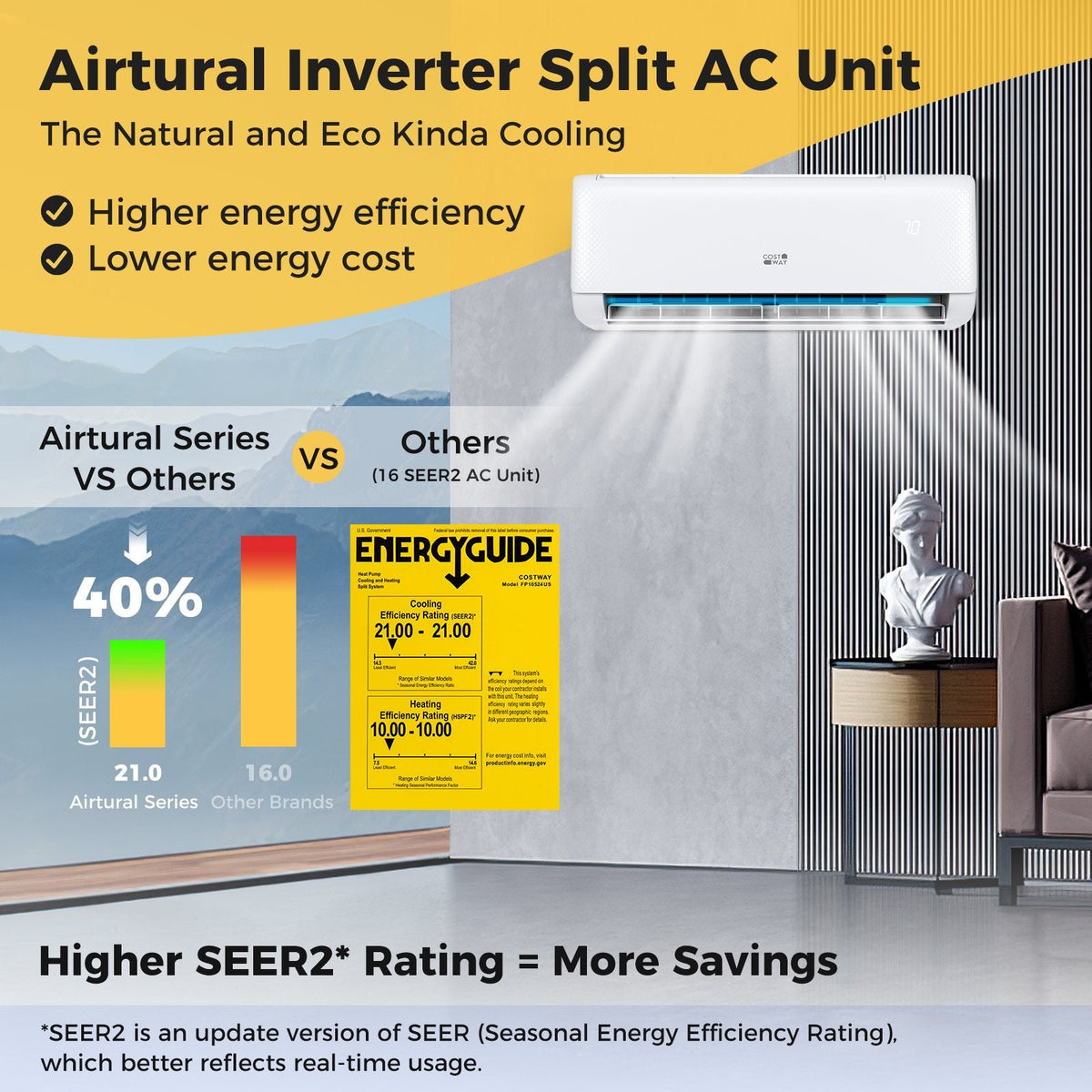 Airtural Series 24000 BTU 21 SEER2 Mini Split Heat Pump Energy Star Certified WiFi Enabled
