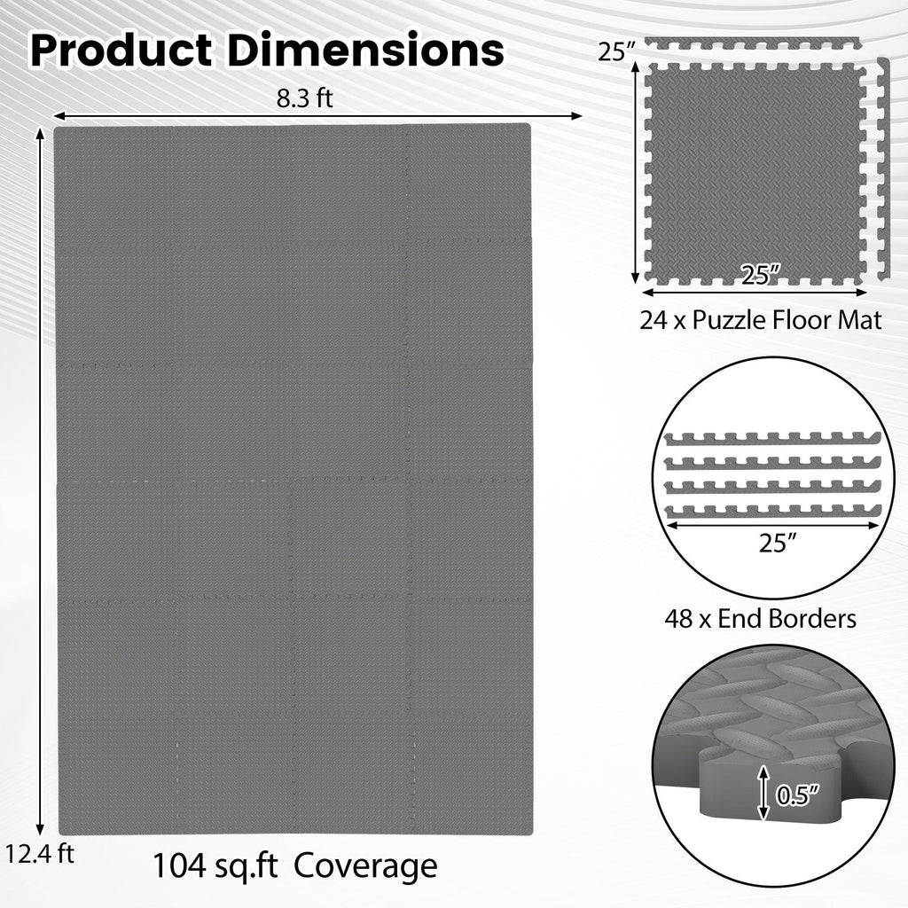 24Tiles 1/2 inches Puzzle Exercise Floor Mats-Gray