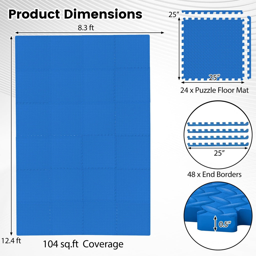 24Tiles 1/2 inches Puzzle Exercise Floor Mats-Blue