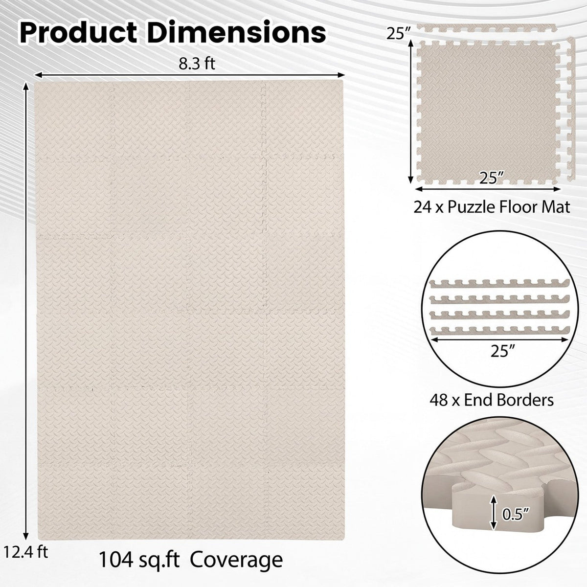 24Tiles 1/2 inches Puzzle Exercise Floor Mats-Beige