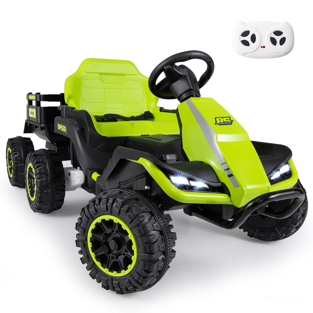 24V Kids Ride On Tractor with Removable Trailer, Dual 65W Motors and 66 lb Load Capacity, Green
