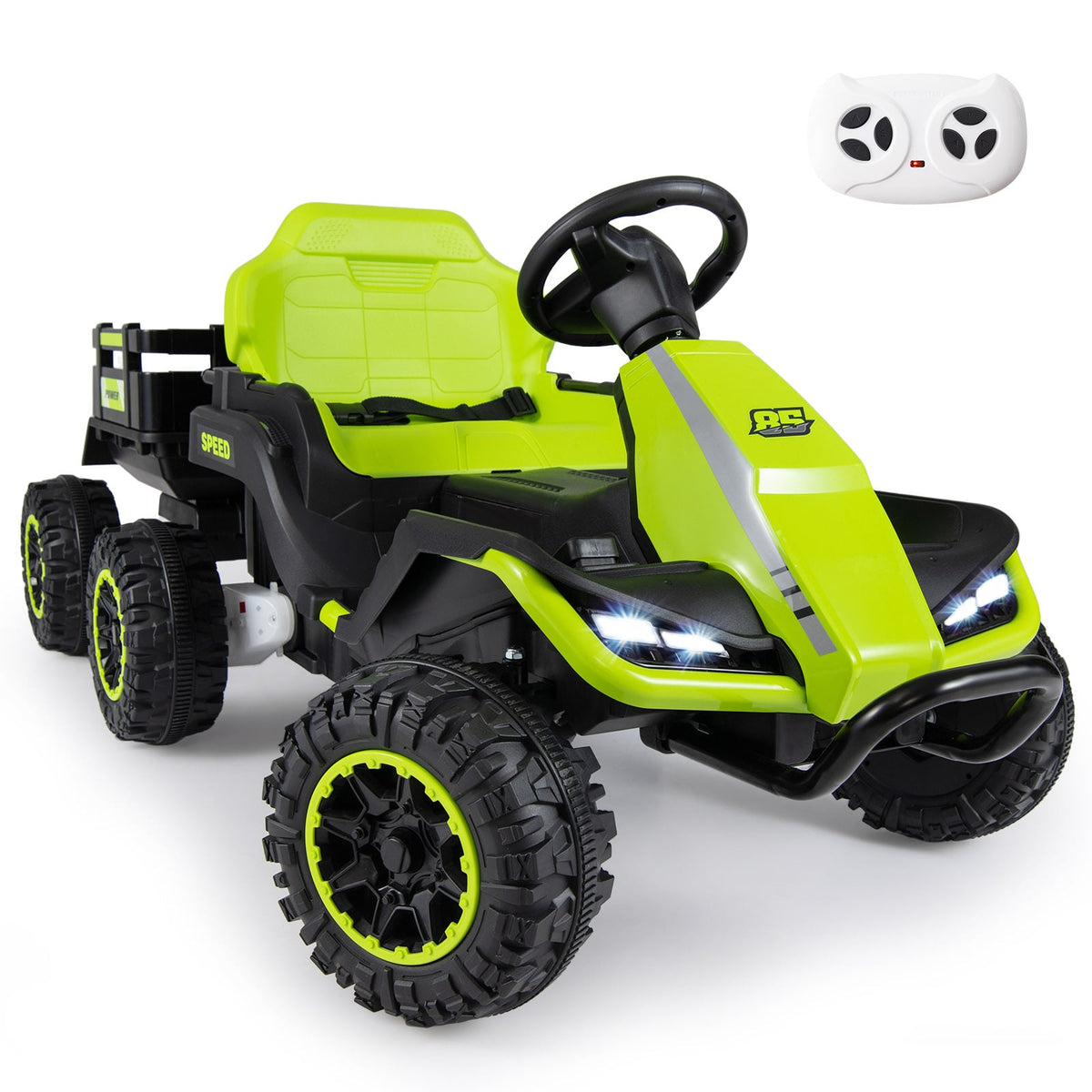 24V Kids Ride On Tractor with Removable Trailer, Dual 65W Motors and 66 lb Load Capacity, Green