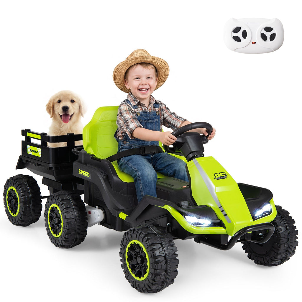 24V Kids Ride On Tractor with Removable Trailer, Dual 65W Motors and 66 lb Load Capacity, Green