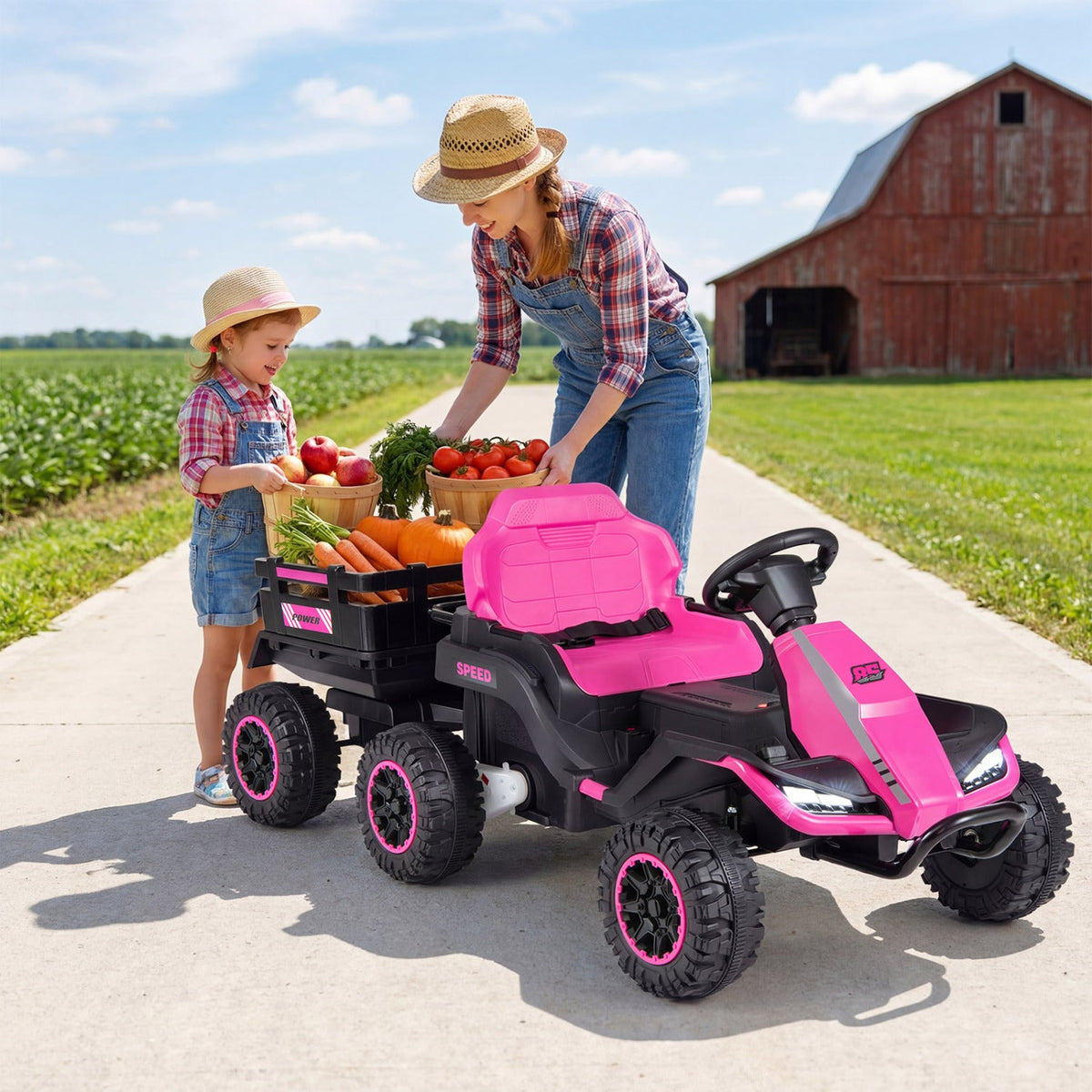 24V Kids Ride On Tractor with 2 Driving Modes, USB Media Centre and 2.4G Remote, Pink