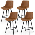Set of 4 Counter Height Bar Stools with Curved Backs, Brown Faux Leather, 24 Inch Seat Height