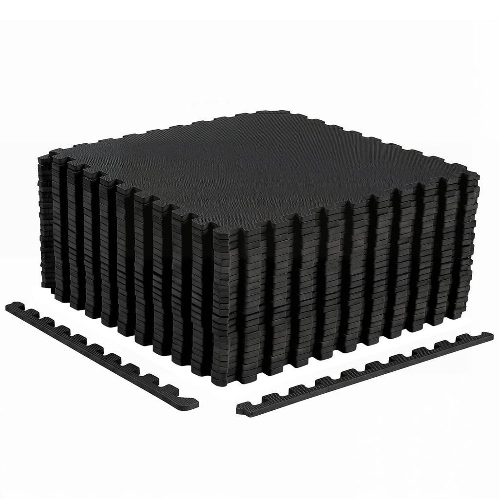 24 Pack Non-Slip Protective Interlocking EVA Foam Floor Tiles-Black