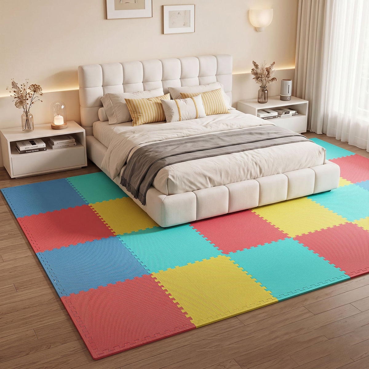 24 Pack Non-Slip Protective Interlocking EVA Foam Floor Tiles-Multicolor