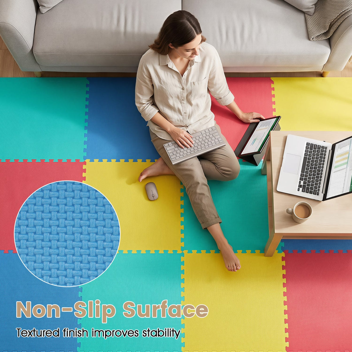 24 Pack Non-Slip Protective Interlocking EVA Foam Floor Tiles-Multicolor