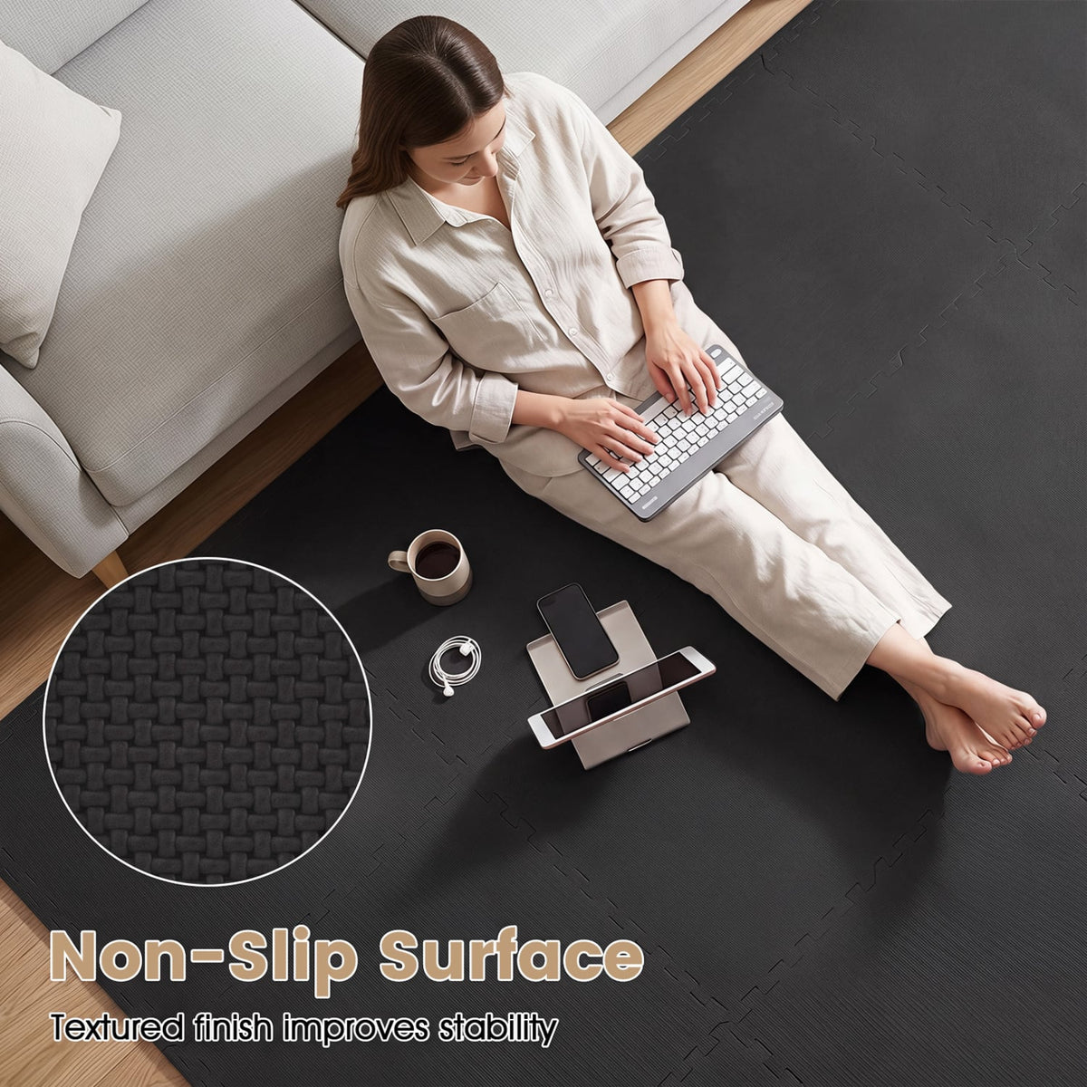 24 Pack Non-Slip Protective Interlocking EVA Foam Floor Tiles-Black