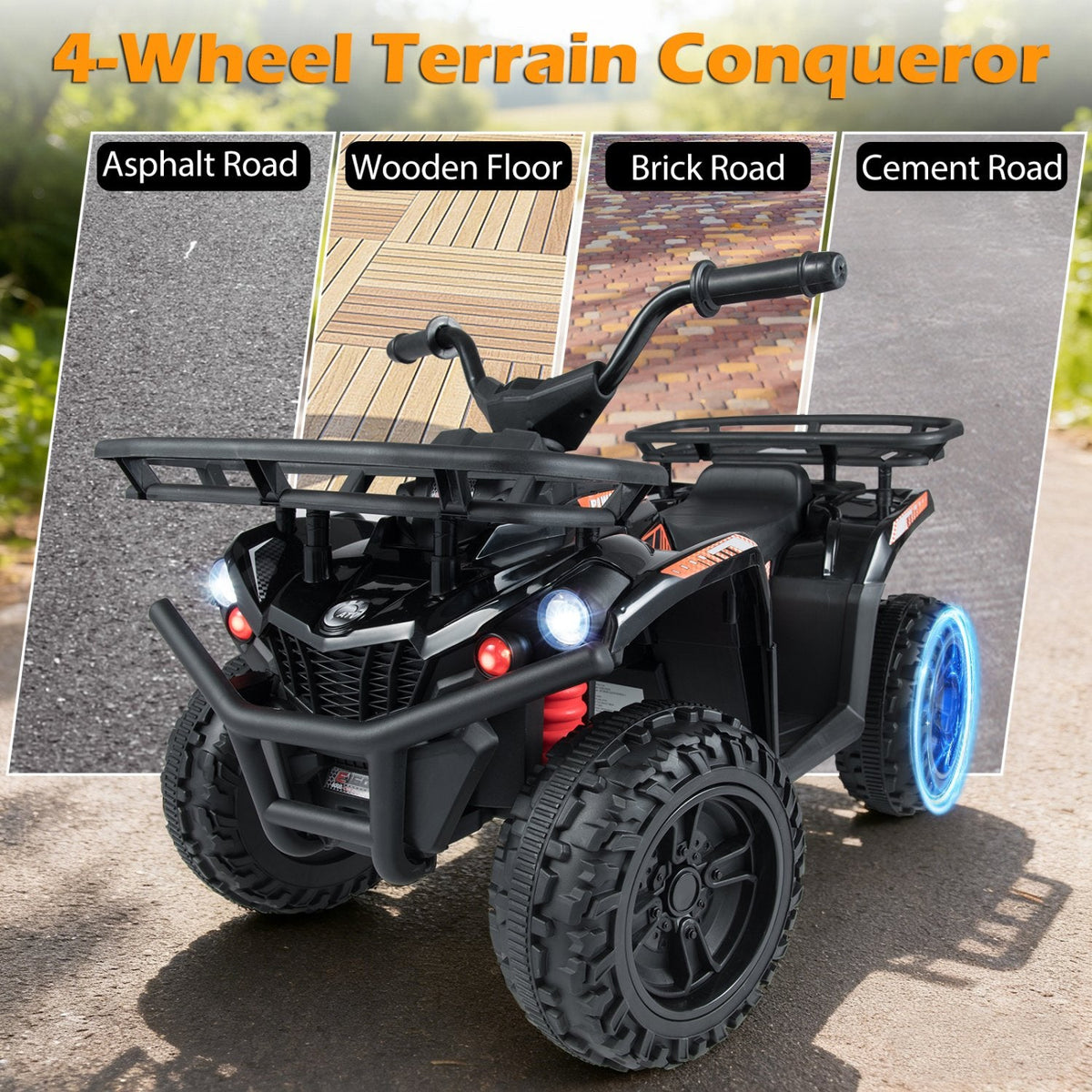 24V Kids Ride On ATV Quads, Pair of Two, One Black and One Pink, Dual 35W Motors and Storage Baskets, 66 lb Each