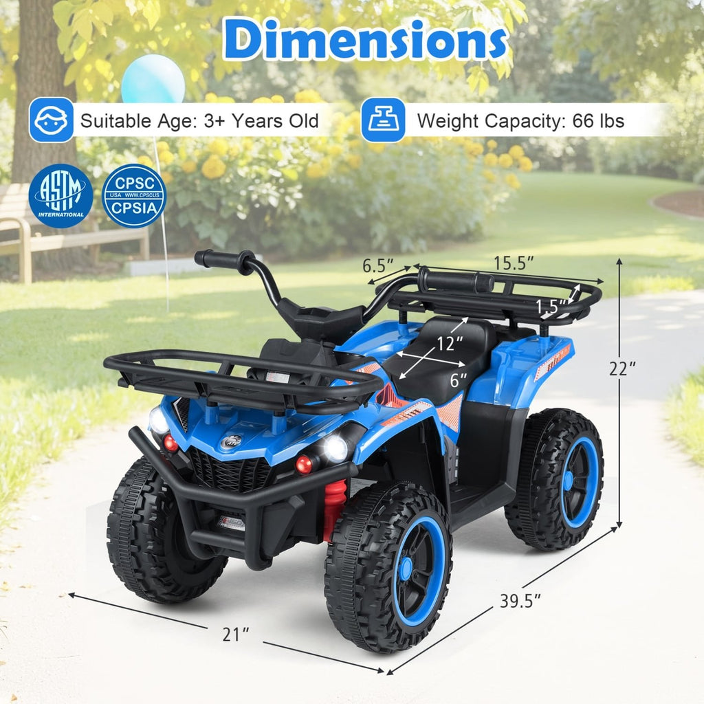 24V Kids Ride On ATV Quad with Gear Shifter, Two Speeds, Soft Start and Easy Grip Handles, 66 lb, Blue