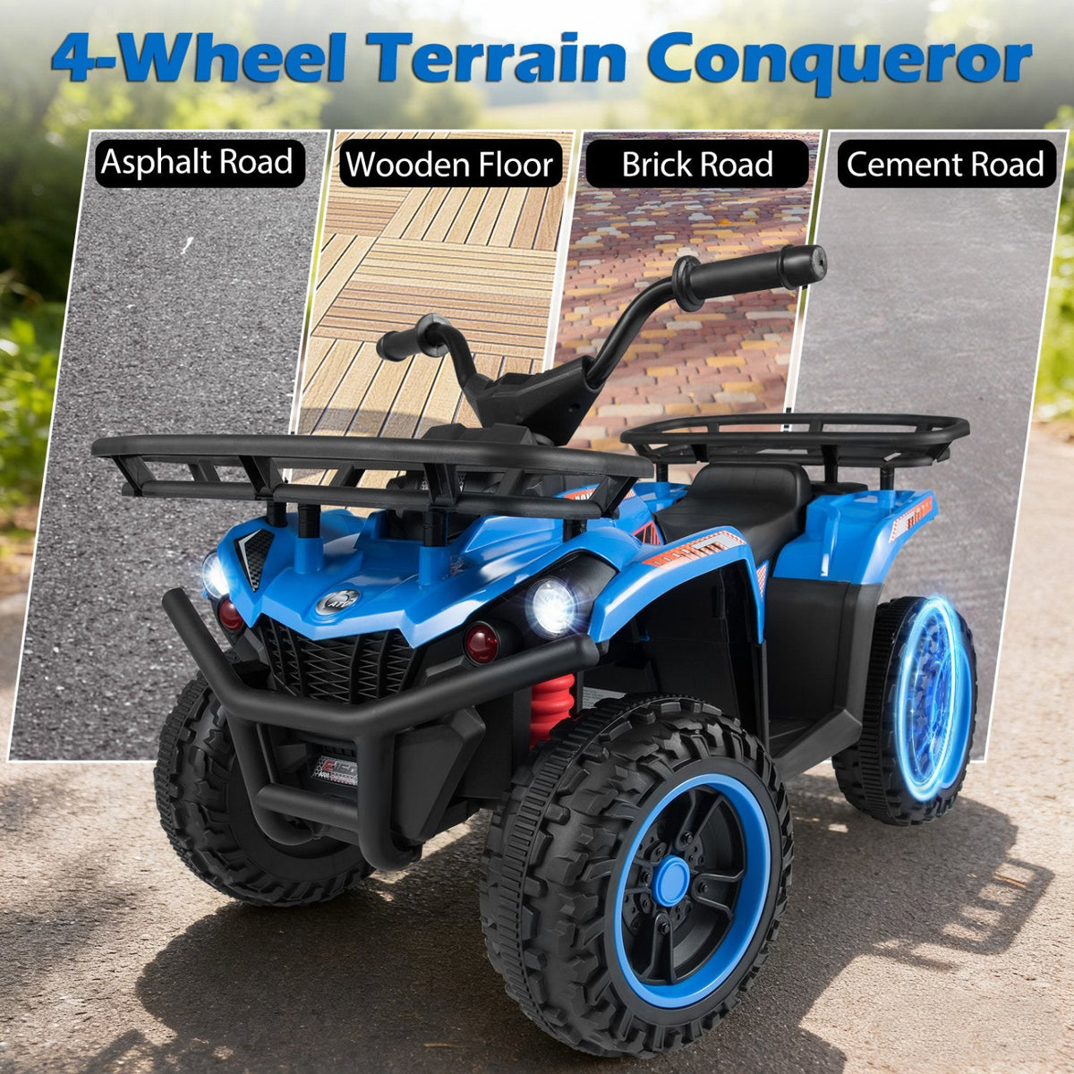 24V Kids Ride On ATV Quad with Gear Shifter, Two Speeds, Soft Start and Easy Grip Handles, 66 lb, Blue