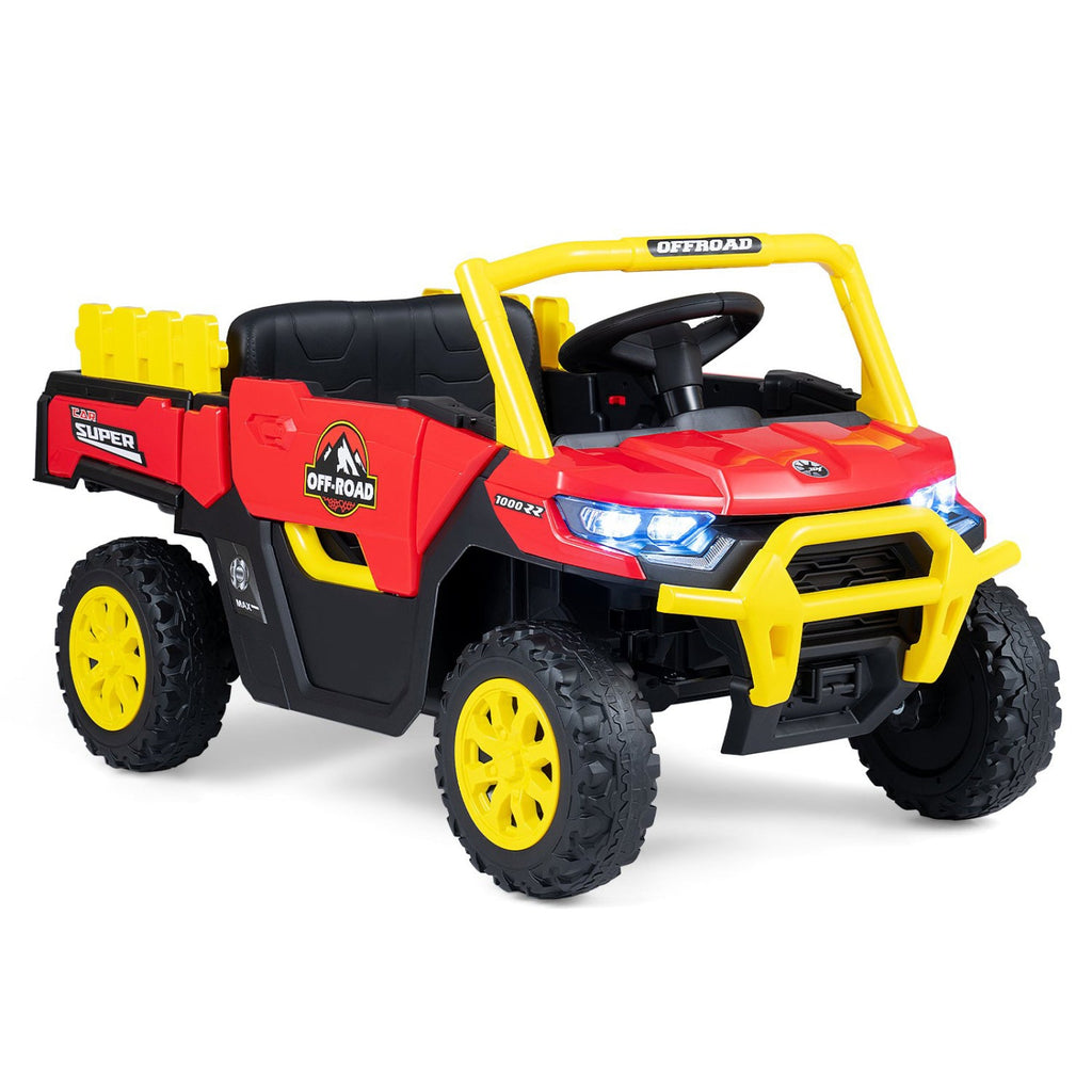 24V Kids Ride On Off Road Utility Truck with Multi Terrain Wheels, Rear Shocks and Parent Remote, 66 lb, Red