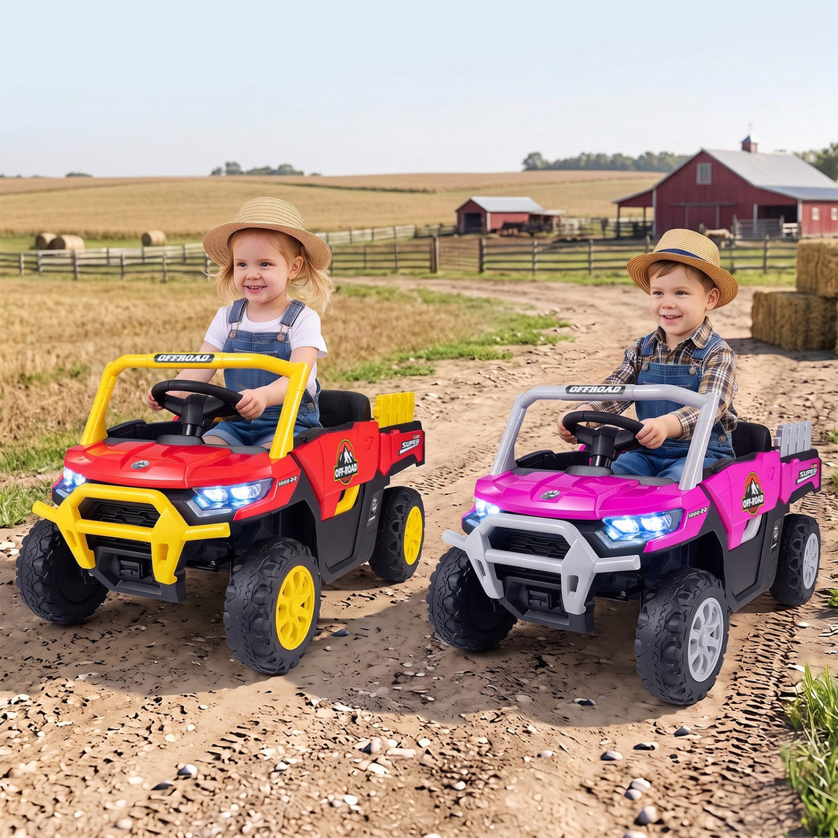 24V Kids Ride On Off Road Utility Truck with Multi Terrain Wheels, Rear Shocks and Parent Remote, 66 lb, Red