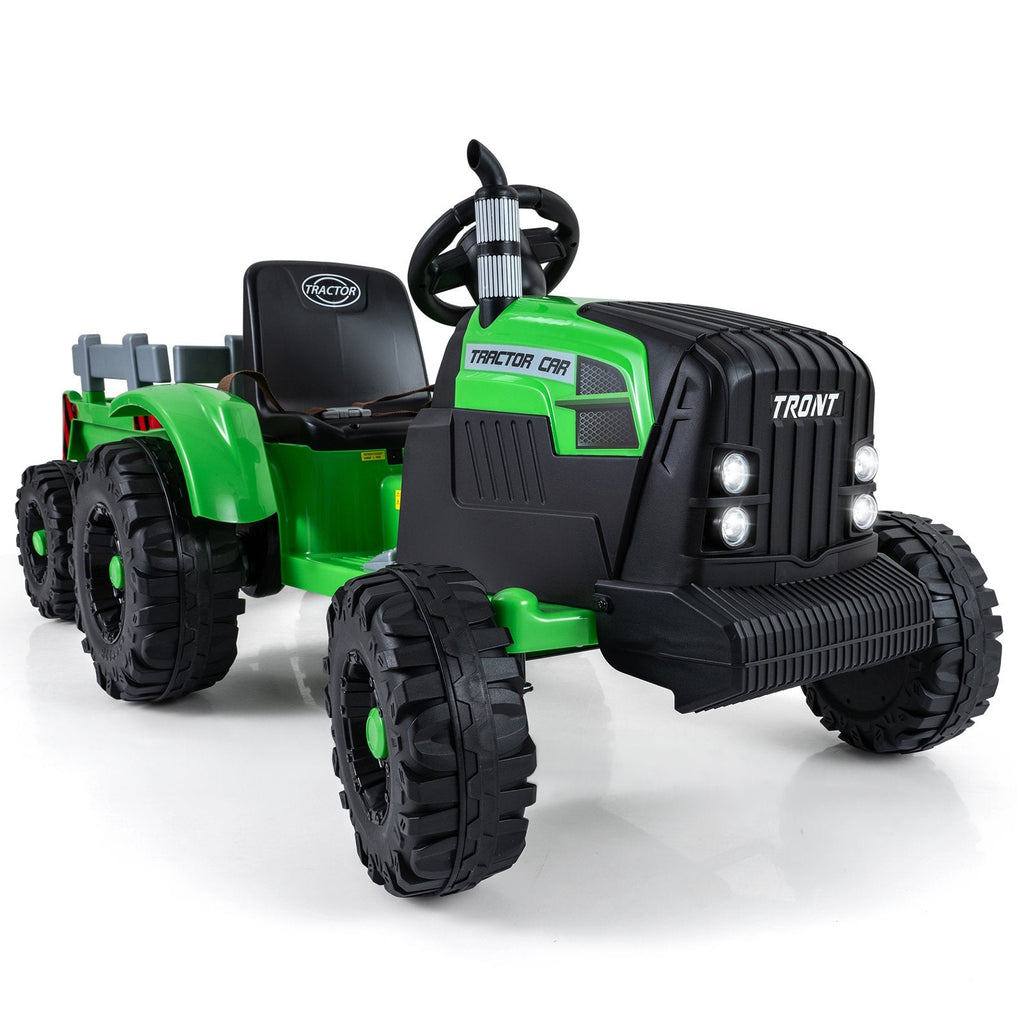 24V Kids Ride On Tractor with 2 in 1 Trailer Design, Six Anti Slip Wheels, Soft Start and Radio, Green