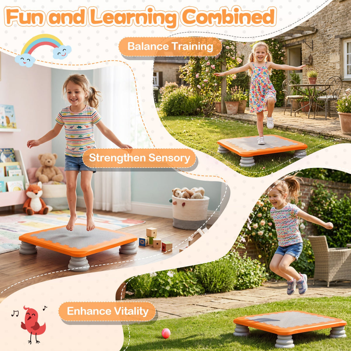 25.5 Inch Kids Mini Trampoline with 4 Removable and Non-Slip Foot Pads-Orange