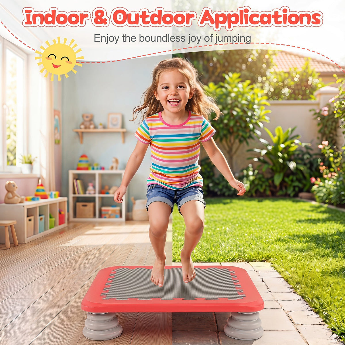 25.5 Inch Kids Mini Trampoline with 4 Removable and Non-Slip Foot Pads-Red