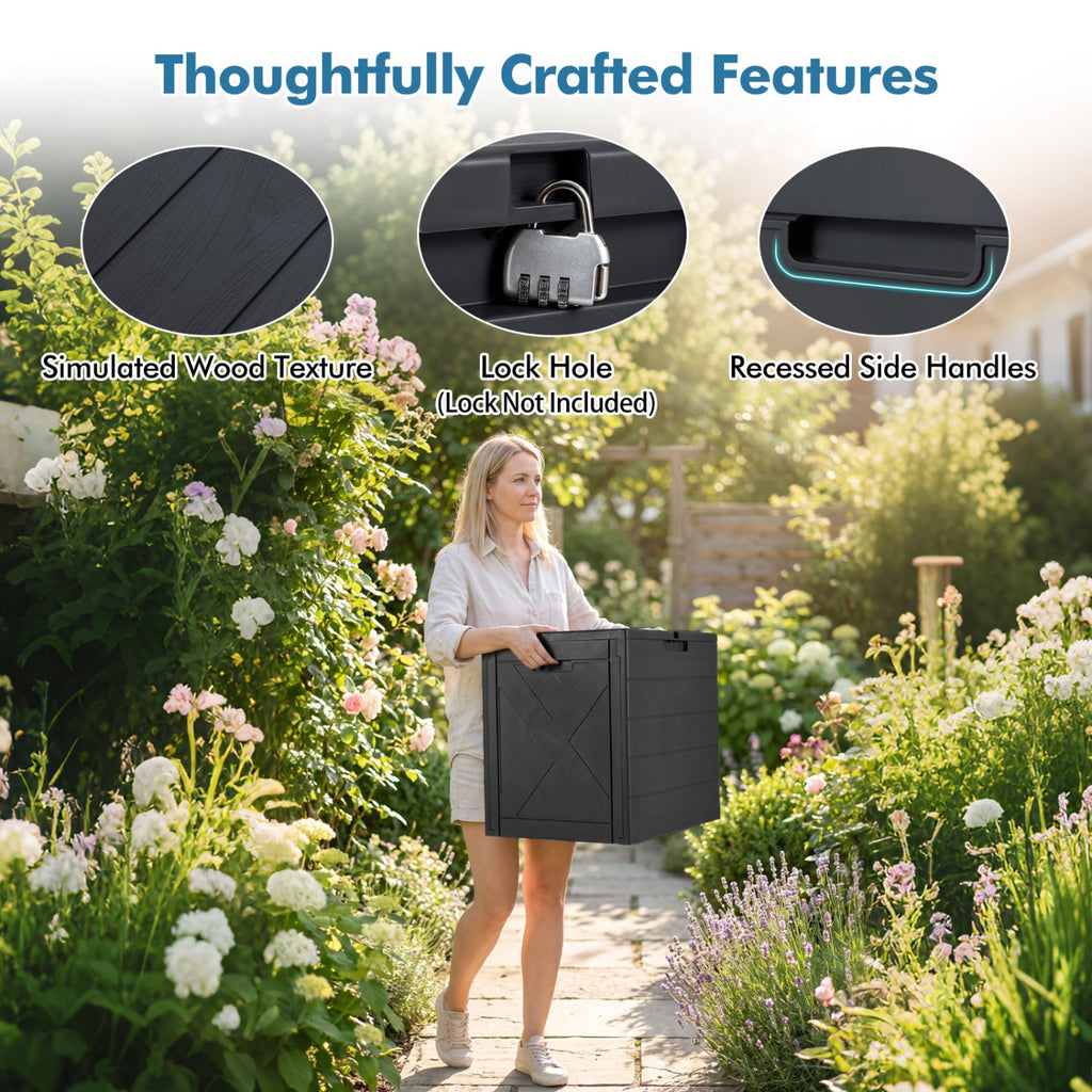 25 Gallon Storage Bin with Lid Carry Handles and Lock Hole for Patio Furniture Accessories-Black