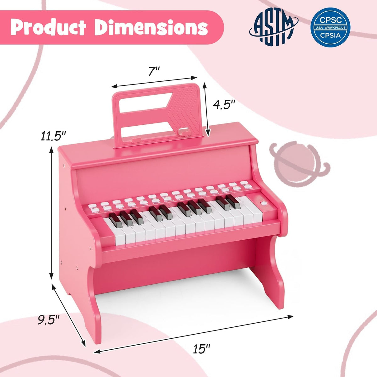 25 Keys Kids Piano Keyboard with Adjustable Speed and Teaching Mode-Pink