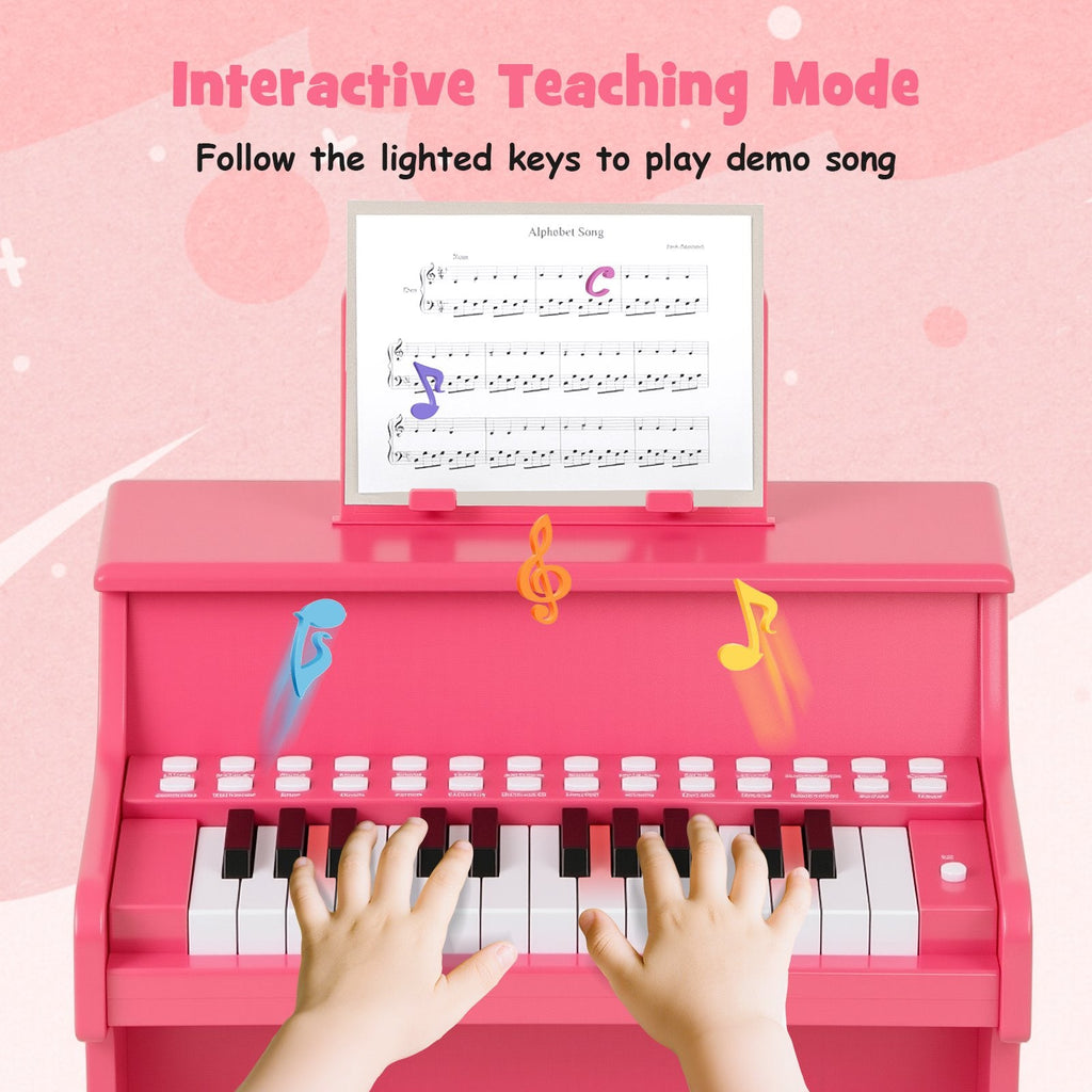 25 Keys Kids Piano Keyboard with Adjustable Speed and Teaching Mode-Pink
