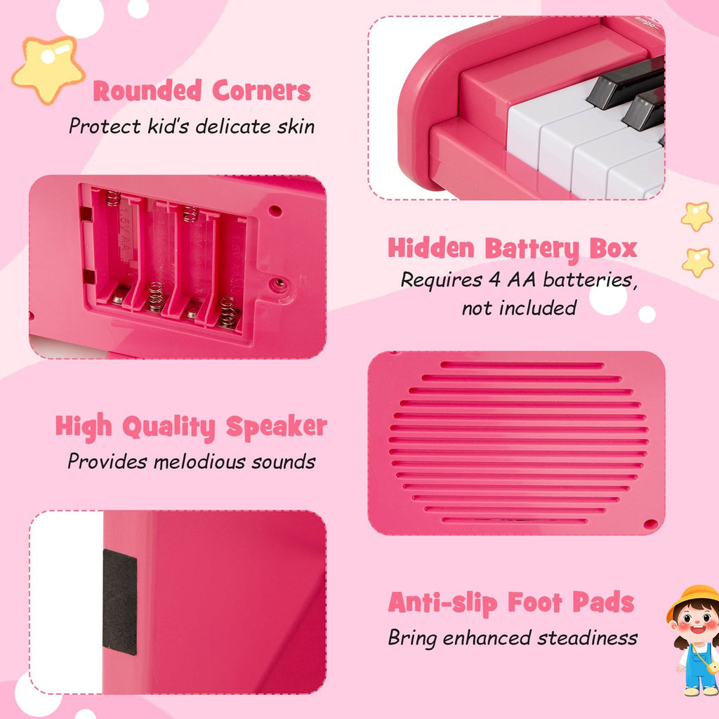 25 Keys Kids Piano Keyboard with Adjustable Speed and Teaching Mode-Pink