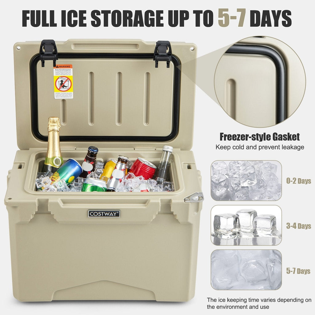 25 QT Hard Cooler with Aluminum Handle and Integrated Cup Holders-Tan