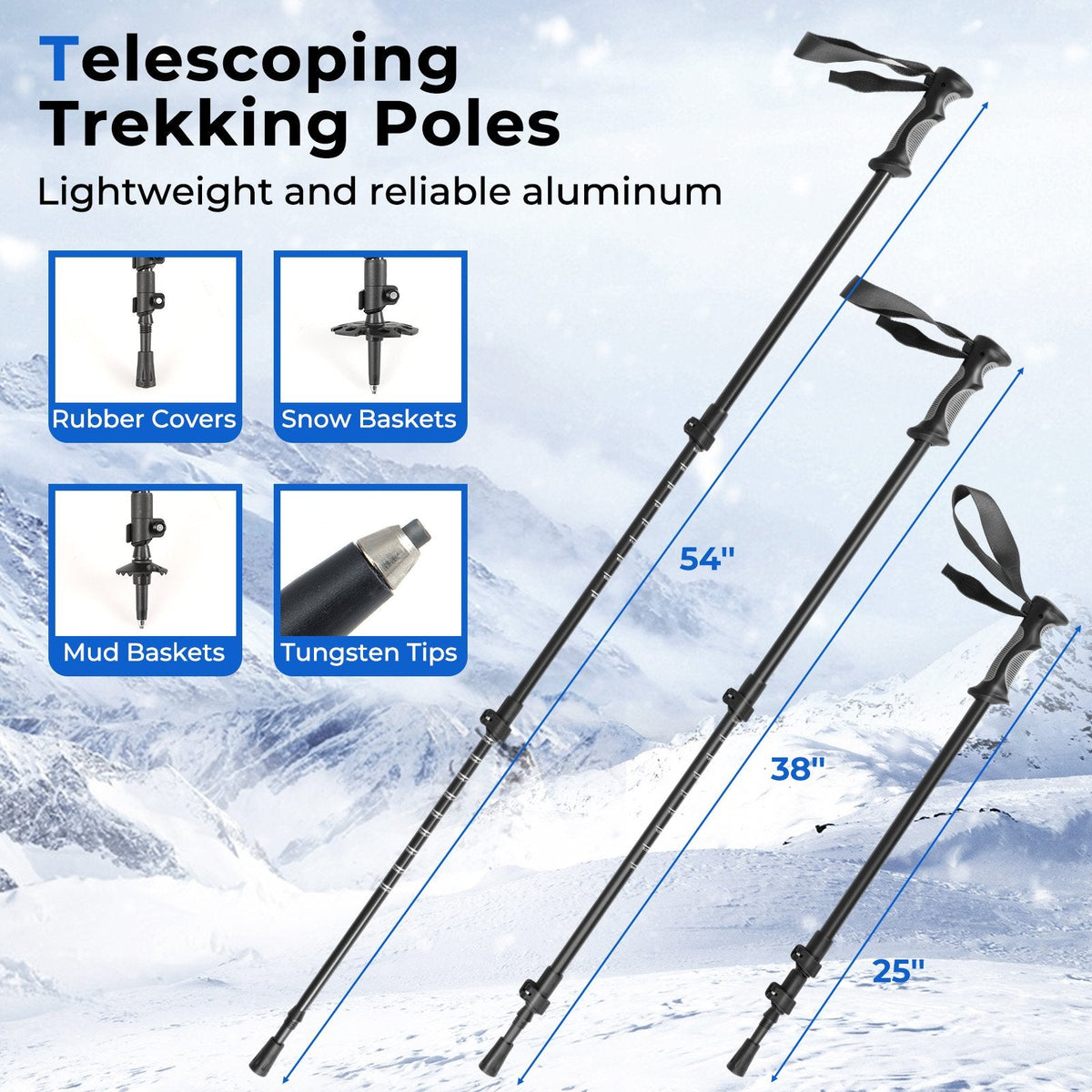 25” Snowshoes with Trekking Poles-Black
